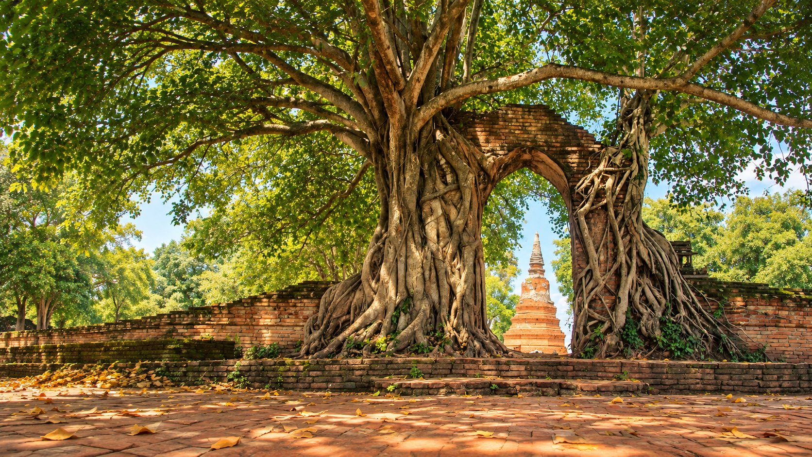AI Illustration of Wat Phra Ngam tree-framed gateway