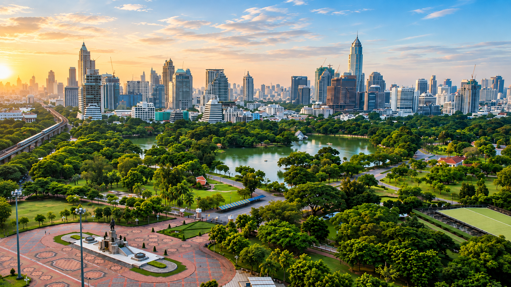 AI Illustration of Lumphini Park and Silom