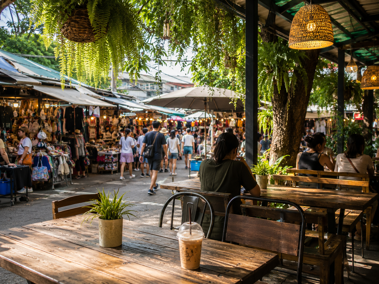 AI Illustration of A café break near Chatuchak Market