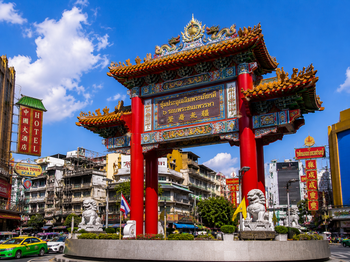 AI illustration of Chinatown Gate at Odeon Circle, Bangkok