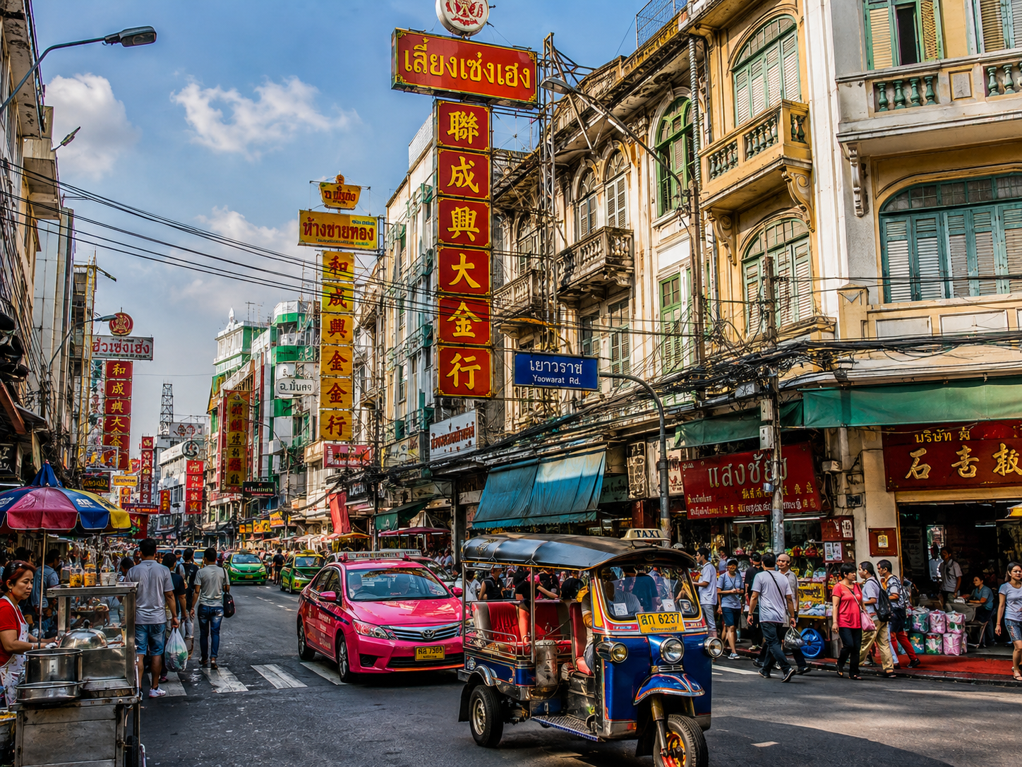 AI illustration of old streets and shops in Bangkok’s Chinatown